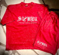 Crimson Red Acid-Wash Streetwear Set